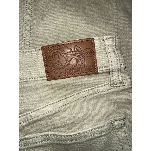 Johnny Was Reina Cuffed Sage Green Boyfriend‎ Jeans Women’s Sz 25 Embroidered - Picture 9 of 9